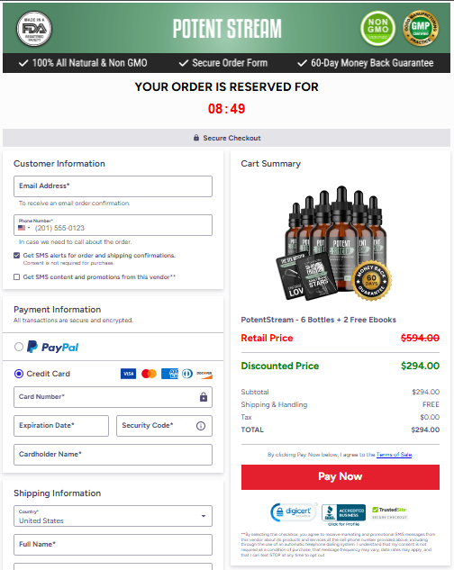 PotentStream secure order page preview